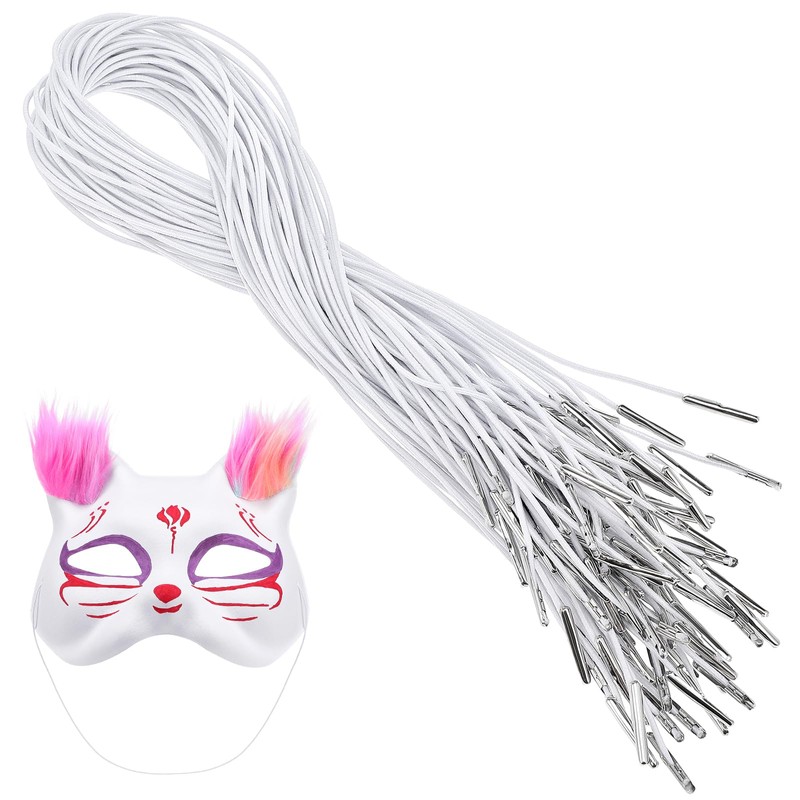 SHINEOFI 50pcs Barbed Elastic Cords with Metal Ends White Stretch