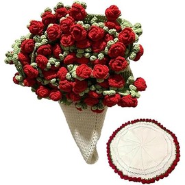 Manta de ramo de flores de ganchillo rosa, manta de rosas hecha a mano, mantas de rosas de ganchillo, ramos de flores de crochea (rojo, 80 cm)