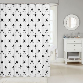 Ice Hockey Kids Shower Curtains,Winter Ball Sports Games Competition Bathroom Curtains for Girls Boys Adults,Simple Modern Fashion Black White Waterproof Curtains,12 Hooks Suits,72" W x 78" L