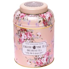 New English Teas Vintage Floral Tea Caddy with 240 English Breakfast Teabags for Tea Lovers, Cottage Core