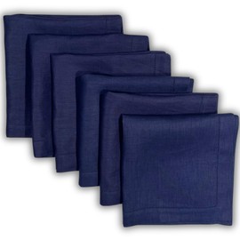 ELVIRA PALACIOS Navy Linen Napkins Set of 6-100% Pure European Linen - Handcrafted with Classic Hemstitched - Machine Washable - 20x20 inches