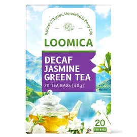 LOOMICA Decaf Jasmine Green Tea, Decaffeinated, Smooth & Refreshing Jasmine Green Tea Bags, Naturally Fragrant with Fresh Blossoms, Perfect for Relaxation & Daily Enjoyment, 20 Counts