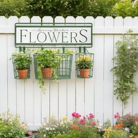 Xynthorvex Rustic Vintage Metal Wall Planter Basket Hanging Mount Multiuse Storage Plant Stand for Plants, Flowers, Outdoor Garden Home Decor (Flowers)