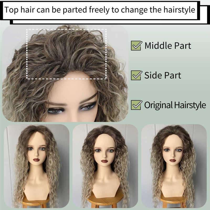 Fencca Long Curly Wigs for Women Ash Blonde Curly Synthetic