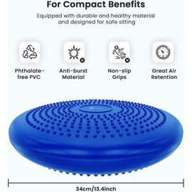 AUNEK Wobble Cushion, 34CM Stability Disc with Pump for Kids and Adults, Sensory Cushion for Office Chair, Balance Disc Sitting Posture Trainer, ADHD Wiggle Seat, Core Training and Physio Tool