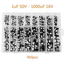 400Pcs Electrolytic Capacitor, 24 Values SMD Electrolytic Capacitor Assortment Box Kit Range 1uF - 1000uF for TV, Monitor, Eletric Supplies and PC's etc