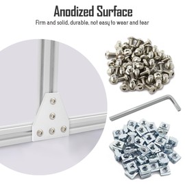 10 Pieces T-shaped Corner Bracket Connecting Plates with 50 M5 T Nuts, 50 M5 Screws Wrench for 6mm Aluminum Extrusion Profiles 2020 (T-shaped, Silver)