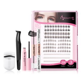 Beauty7 Partial False Eyelashes, Partial Lashes, 3 Styles, Self Large Capacity, Natural False Eyelash Glue, Glue Both Ends, Reusable, Handmade, DIY, Reusable, Reusable, Long Lasting, Natural, 208