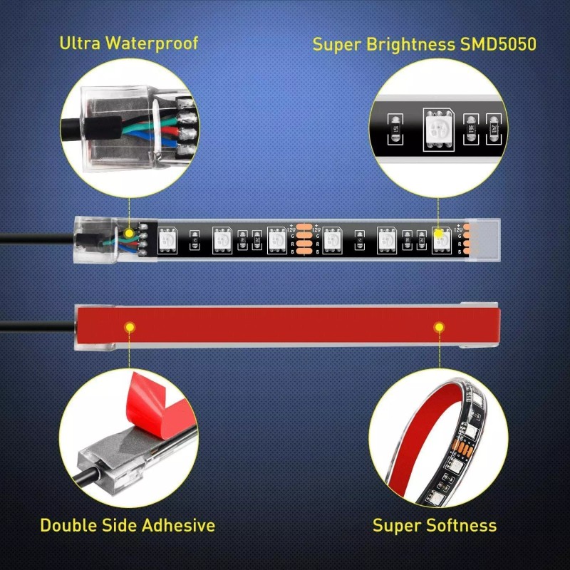 Nilight 12PCS Motorcycle RGB LED Light Strip Kit Under Glow