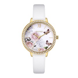 KIMOMT Watches Women Leather Bracelet Watches Luxury Waterproof Fashion Creative Wrist Watch for Women Girls Ladies Leather Strap with Flower Print (White), Leather Bracelet with Floral Print (White),