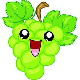 Kawaii Fruit Smiley Faces Cute Fruit Characters Cartoon Vinyl Sticker, Green Grapes