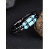 Mens Leather Turquoise Stone Bracelet–8.3" Braided Multi‑Layer Stainless Steel Clasp