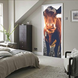 Modern Art Cow Door Mural Sticker, Peel and Stick Vinyl Refrigerator Cover/Wrap Sticker, Removable Wallpaper for Home Decor, 32.5x84.6inch/85x215cm, T233-85