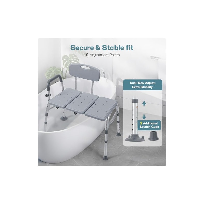 Tub Transfer Bench for Bathtub, Height Adjustable Shower Bench with