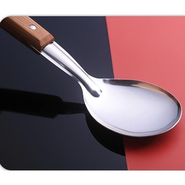 2 Pcs Soup Spoon, Stainless Steel Spoon with Wooden Handle for Cooking (Silver, One Size)