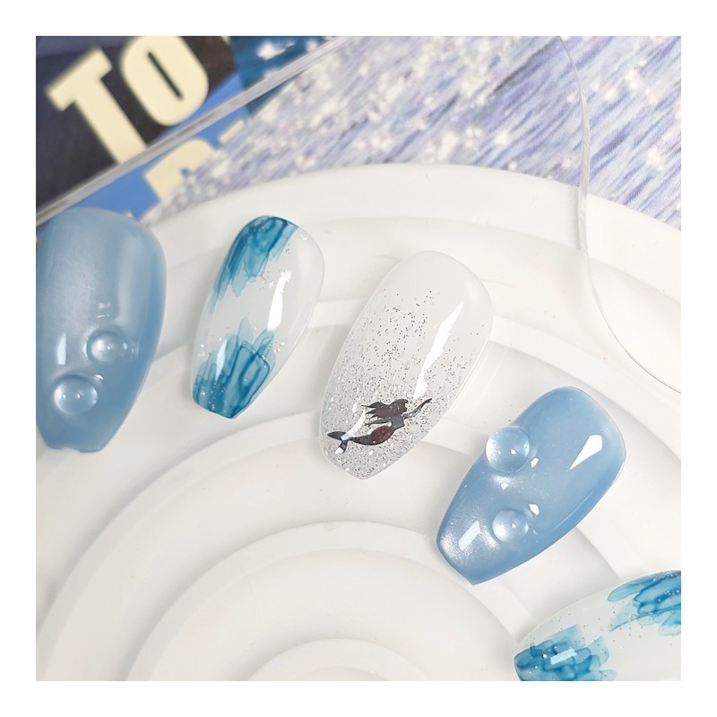 Deep Blue Mermaid Nail Tips - Petit Coffin / 딥