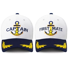 Captain Hat & First Mate | Matching Skipper Boating Baseball Caps | Nautical Marine Sailor Navy Hats (Captain & First Mate)