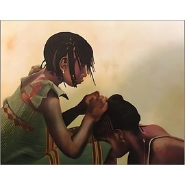 Black Art - African American Art - Personal Touch by Taylor Gurley - 16 x 20 inches - Positive Black Images Wall Decor - Hair Braiding and African American Culture - Black Art Paintings - African