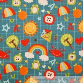 Riley Blake Designs BonEful Fabric FQ Cotton Quilt VTG Blue School Alphabet Block Square US Kid SALE