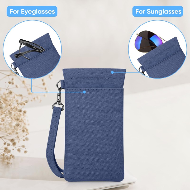 Fintie Double Eyeglasses Pouch with Carrying Strap, Portable Squeeze Top