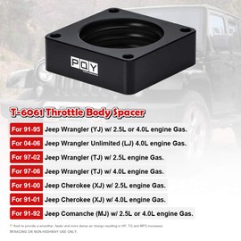 PQY - Espaciador de cuerpo de acelerador compatible con Jeep Wrangler TJ YJ LJ Cherokee XJ 2.5L/4.0L Motor Gas MJ con junta de 1 pulgada de elevación colector de carbohidratos negro