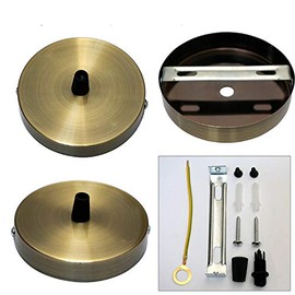 Vintage Hanging Pendant Light Modern Retro Industrial Style E27 Base Lamp Holder Fabric Cable Ceiling Roses in Antique Brass Colour Light Fitting Flat Top Lamp Kit with Strap 100mm (Antique Brass)