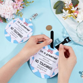 PLIGREAT 2 Pack Stop Touching Baby Signs, No Kissing Baby Signs for Baby Car Seat Baby Carriers, No Touching Baby Signs for Newborn Baby Girl Boy Preemie, Stroller Tags with Hanging Strap and Clip