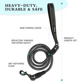 Aepeasti Heavy Duty Dog Leash - Durable & Reliable Pet Leash for Walking, Training & Control - Reflective for Safety - Adjustable Length - Comfortable Handle - Suitable for Large & Small Dogs(Black)