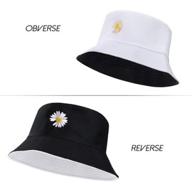 MaoXinTek Bucket Hat Reversible Breathable Cotton Daisy Sun Beach Cap for Holidays School Shopping Hiking Fishing 56-58cm