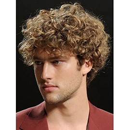 GNIMEGIL Short Wig Brown Curly Mens Wigs with Bangs Synthetic Hair Natural Wigs for Men