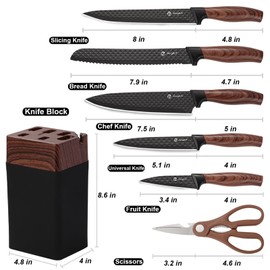 VSIAISV Kitchen Knife Sets with Universal Block, 7 Pieces High Carbon Stainless Steel Knife, Professional Chef Knives Set for Home and Kitchen, Best Cooking Knife Set with Dishwasher Safety