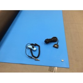 Rubber ESD Anti-Static HIGH Temperature Soldering MAT KIT-36" X 96" (3' x 8') - 0.08" Thick- with Dual Point and Wrist Strap-Blue