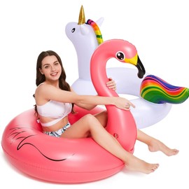 Inflatable Unicorn Flamingo Pool Floats - 2 Pack Pool Floaties Inflatables Rafts for Swimming Pool Tubes for Floating Lake Beach Floaty Swim Rings Pool Party Toys for Adults Kids