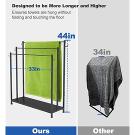 AnBaiMei Extra Large Free Standing Towel Rack with Metal Storage Shelf & 6 Hooks for Bathroom, 3 Tiers Heavy Duty Blanket Drying Stand Holder for Outdoor Pool, Bedroom, Living Room, Black
