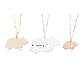 Hamster Necklace - IBD - Guinea Pig Rodent Pet Lover Jewelry - Personalize Name Date - Pendant Size Options - Sterling Silver 14K Rose Gold Filled