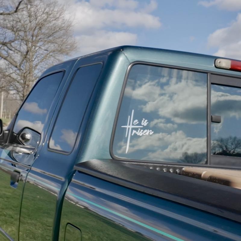 He is Risen Vinyl Decal - Quality Outdoor Vinyl:_Gloss White_7"