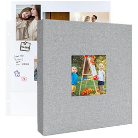 8.5x11 Scrapbook Inch Large 3 Ring DIY Linen Cover Scrap Books with 30 Plastic Sleeves 60 Pages Blank White Inner Pages, 8.5 x 11 Scrapbook Photo Albums for Baby Travel Wedding kids (Grey)