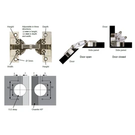 Gedotec Mitre hinge 3D furniture hinge for screwing, GS 45, 1 piece, door hinge for 45° mitre, opening angle 135°, nickel-plated steel, flap hinge for cabinet doors and furniture doors