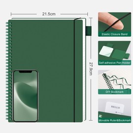 RETTACY Notebook B5 Lined, Lightweight Ring Binder, Diary 140 Sheets / 70 Pages for Writing, Notepad 100 GSM, College Ruled PVC Journal 19.3 x 25.4 cm - Dark Green