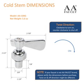 AA Faucet AA-104G Stem Check Unit w/B-Handle for Wok Faucet AA-513 and AA-518