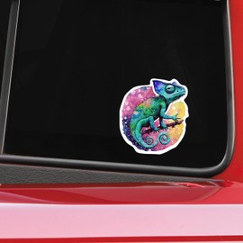 Galaxy Watercolor Animal Sticker Vinyl Decals - Single/Five Pack (Snake, Shark, Bearded Dragon, Chameleon, Sea Turtle) - 5.5 Inches (Chameleon)