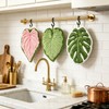 HJUHBDJ 3-Pack Leaf Shaped Hanging Kitchen Towels, Cute Coral Fleece