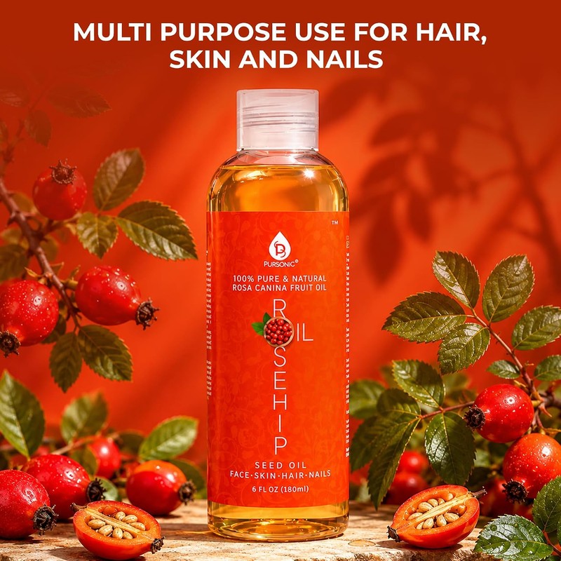 Pursonic Rosehip Oil for Face, Nails, Hair and Skin, 6