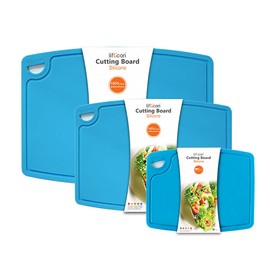 Liflicon Thick Cutting Boards Set of 3pcs Large 14.6'' x 10.43'',Middle 12.6'' x 9.1”, Mini 9.1”x7.1” Juice Grooves Easy Grip Handle Dishwasher Safe for Kitchen,Chif-Blue