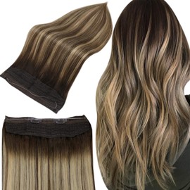 Full Shine Wire Human Hair Extensions 14 Inch Color 2 Fading to 3 and 27 Blonde 70 Gram one Piece Real Hair Extension 70 Gram Layered Human Hair Extensions