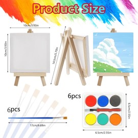 GOTRUST 6pcs Mini Canvas and Easel Set, Small Easel Stand with Painting Boards, Adjustable Wooden Tabletop Display Easels with 6pcs Paint Brushes for Oil Painting, Drawing, Artist