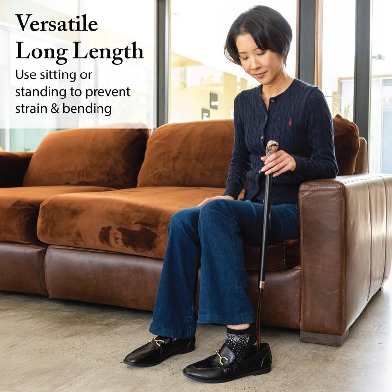 FootFitter Deluxe Long Shoe Horn with Nickel Plated Handle, Premium