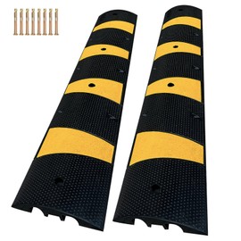 WKINGBOOM 2 Channel Rubber Speed Bumps Humps, 6 Feet Long Traffic Driveway Ramp with 8 Bolts, 22000 lbs Capacity Cable Protector Ramp for Garage Gravel Roads Asphalt Concrete, 2 Packs