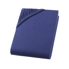 Hometex Premium Textiles Fitted Sheet, 90–100 x 200 cm, Jersey Bed Sheet Made from 100% Cotton, Mattresses up to 23–25 cm, Oeko-Tex Made in Green, Navy