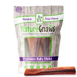 Nature Gnaws Jumbo Bully Sticks for Large Dogs - Premium Natural Beef Bones - Thick Long Lasting Dog Chew Treats for Aggressive Chewers - Rawhide Free - 6 Inch (6 Count)